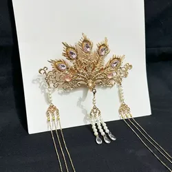 Womens Headwear Peacock with Long Fringe Hairpin
