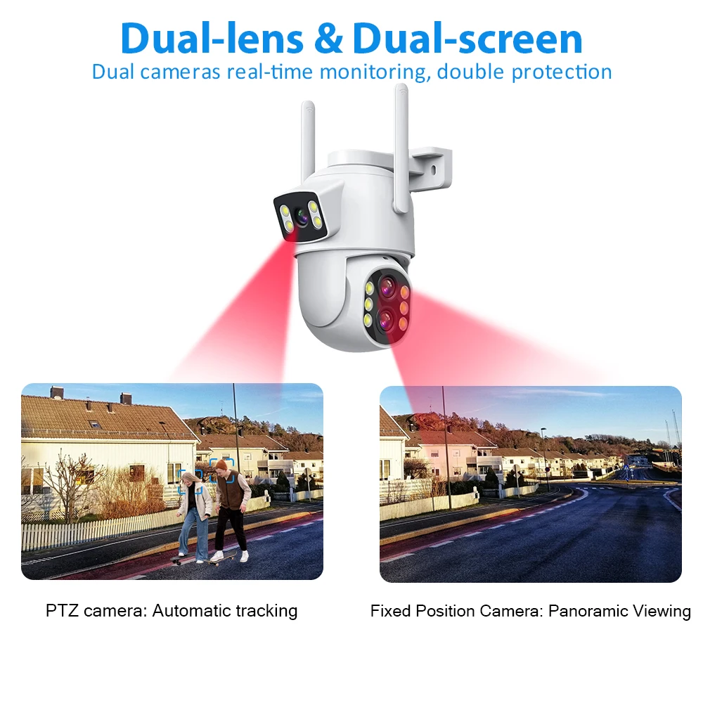 8MP WiFi Camera Outdoor 12MP 10X Zoom Three Lens Dual Screens CCTV Video Cam Auto Tracking Security Protection Surveillance