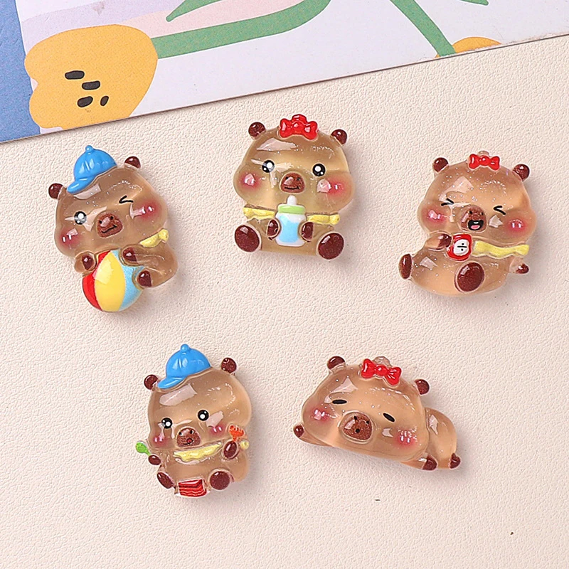 Miniaturas Luminosas de Resina Capivara, Brilho à Noite, Jardim de Fadas, Ornamento DIY, Figurinhas Fofas, Decoração de Mesa, 1Pc