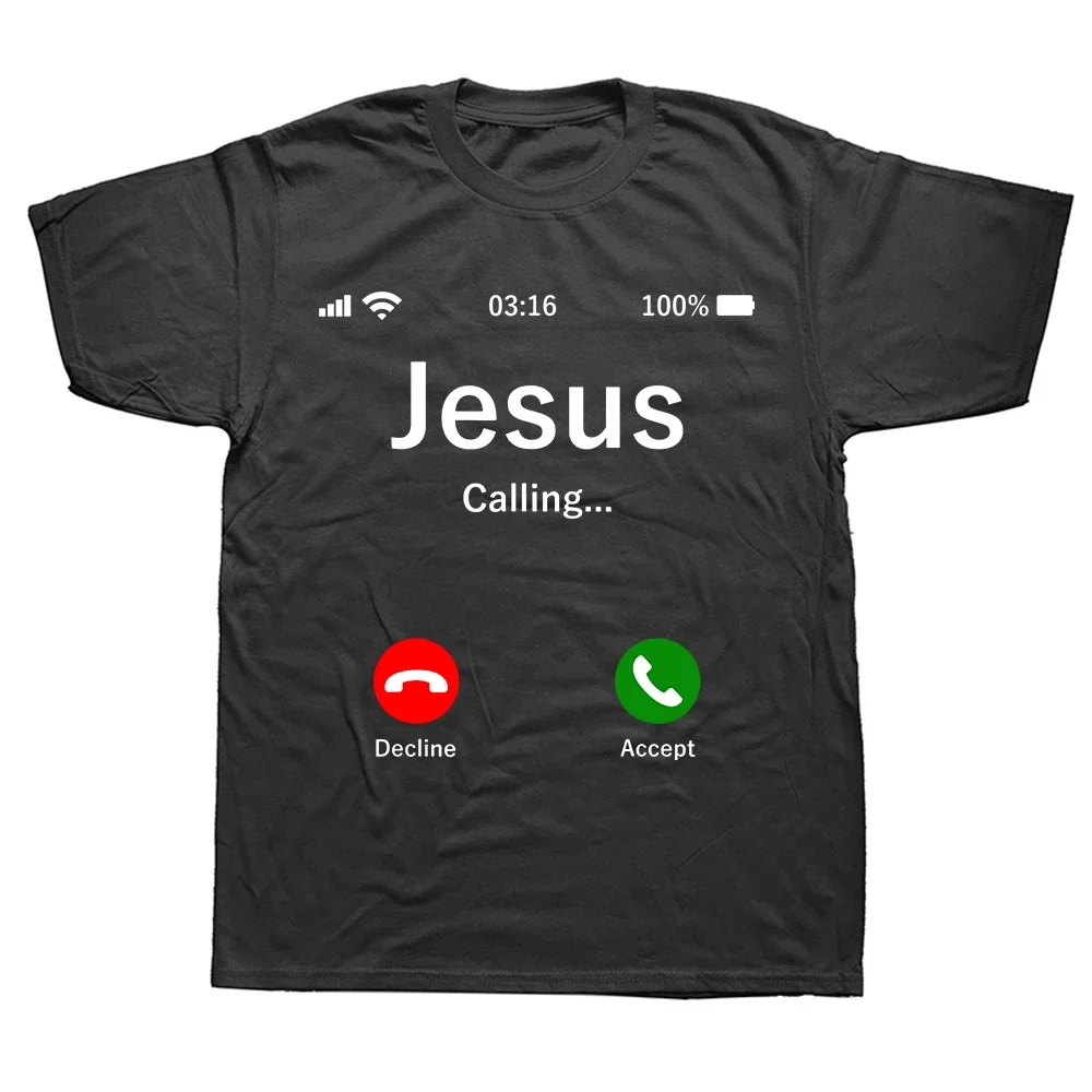 Jasos Is Calling T-Shirt for Men Christian Women Tee Gift Funny Christ God Phone New Arrivals Fashion Prayer T Shirt Summer Tees