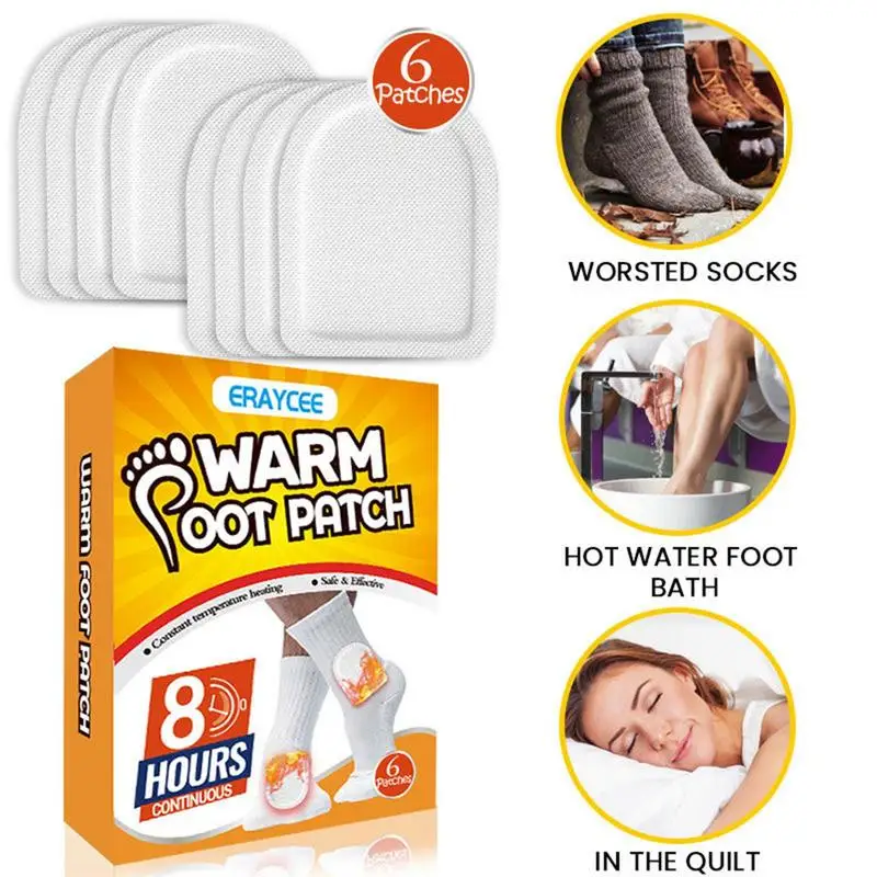 6 Pcs Self-Heating Body Foot Warmer Sticker Disposable Winter Warming Belly Heating Paste For Indoor Outdoot Adhesive