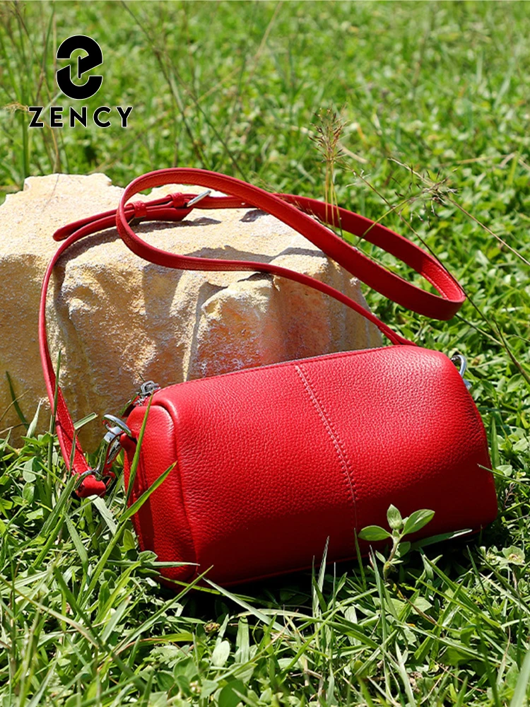 Zency Women's Light Grey Handbag Genuine Leather Ladies Shoulder Small Red Crossbody Bag Hobos Satchels 2025 Trend Fashion