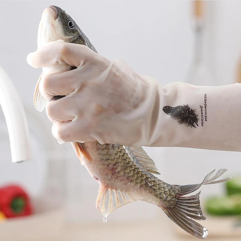 

Waterproof Dishwashing Gloves 39cm Rubber Material Soft Lining Reusable for Kitchen Laundry Cleaning
