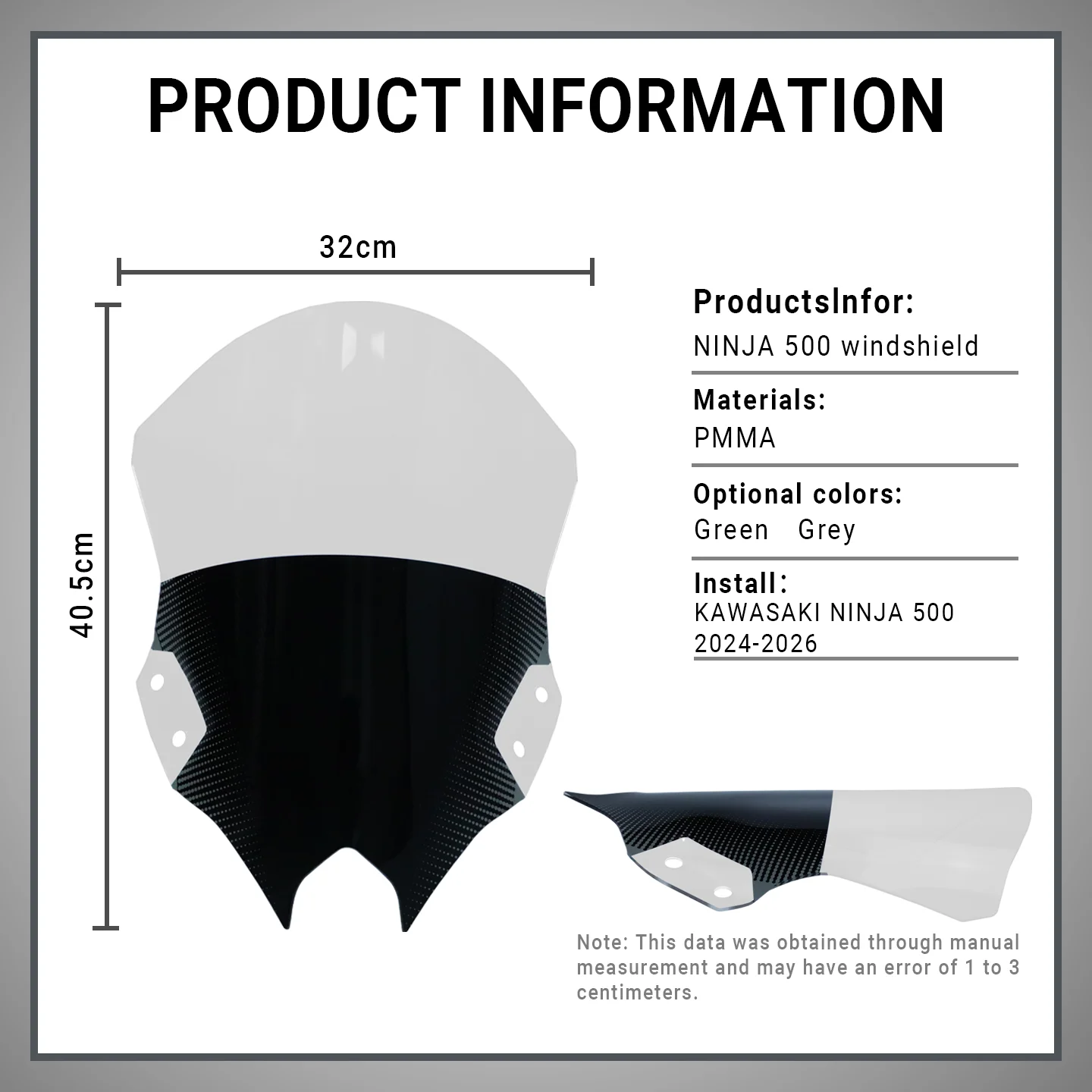 الزجاج الأمامي للدراجات النارية Kawasaki Ninja 500 Ninja500 SE فقاعة مزدوجة الزجاج الأمامي Ninja500 الزجاج الأمامي منحرف الرياح 24-25 #5
