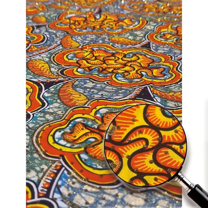 

Hot Sale 2025 New Nigerian African Beads Rhinestones Glitter Golden Wax Fabric with Full Beads for Sewing Dress 6yard Y5-1129-1