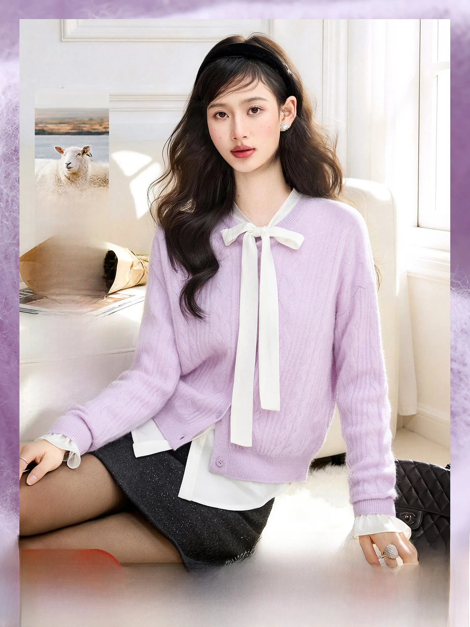 

Женский вязаный свитер в стиле ретро, свободного кроя, из шелковой шерстяной пряжи, с узором «косы», длинными рукавами, круглым вырезом, открытый кардиган