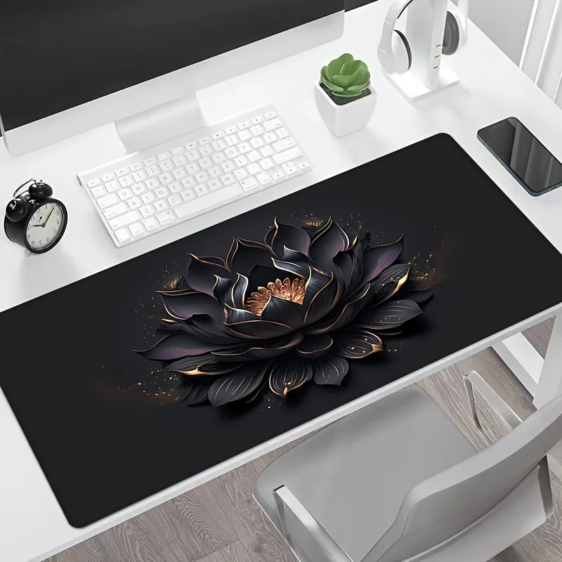 

Dark Black Lotus Gaming Mouse Pad Anti-Slip Rubber Stitched Edge XXL Desk Mat Game Playmat for Laptop Gaming Office Accessories