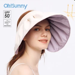 OhSunny New Sun Visor for Women Empty Top Shell Shape Cap Fashion Big Brim UPF50+ Sunscreen Summer Protection Beach Hats