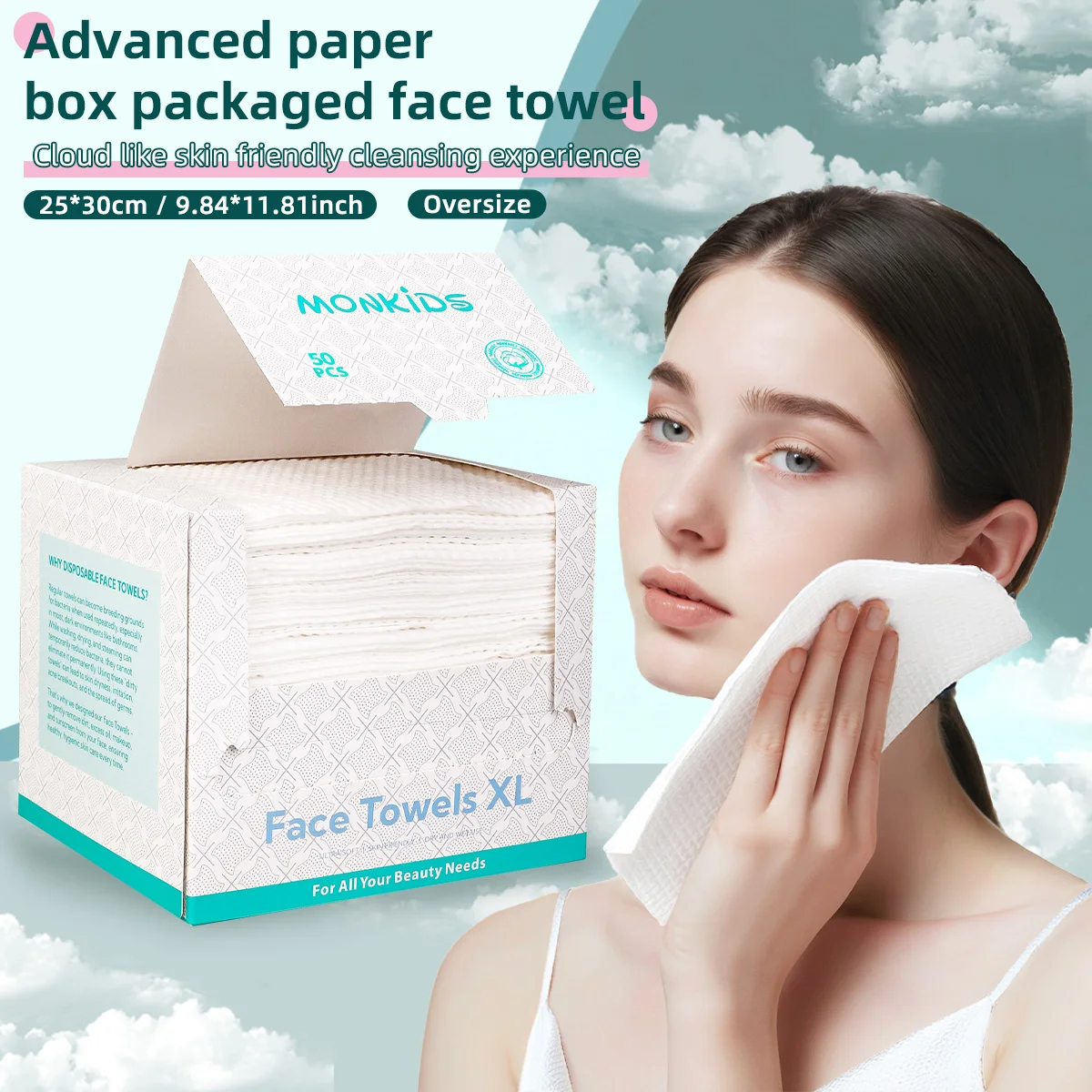 

50pcs face towel, which is thickened, absorbent, gentle and non-irritating, can be used for facial cleaning and makeup removal.