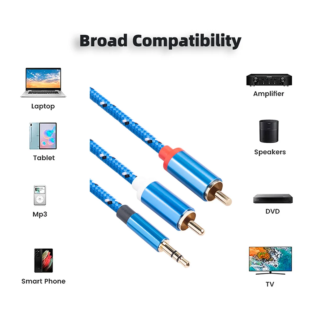 ذكر إلى 2 RCA كابل موزع سماعة أذن ذكور ، age age ، Aux Audio ، كابل مكبر صوت ، هاتف ، سماعة رأس ، m