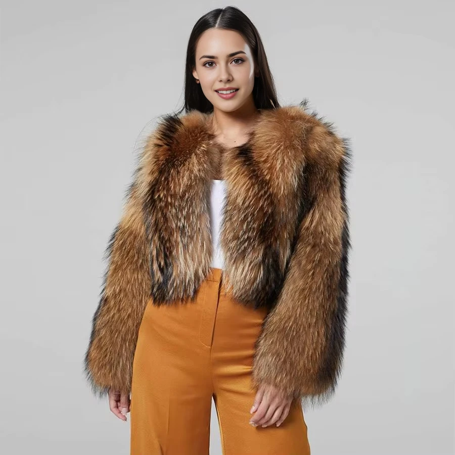 

Hooded Fur Coat Women Winter Warm Fashion Thick Raccoon Fur Jacket Plus Fashion Overcoat