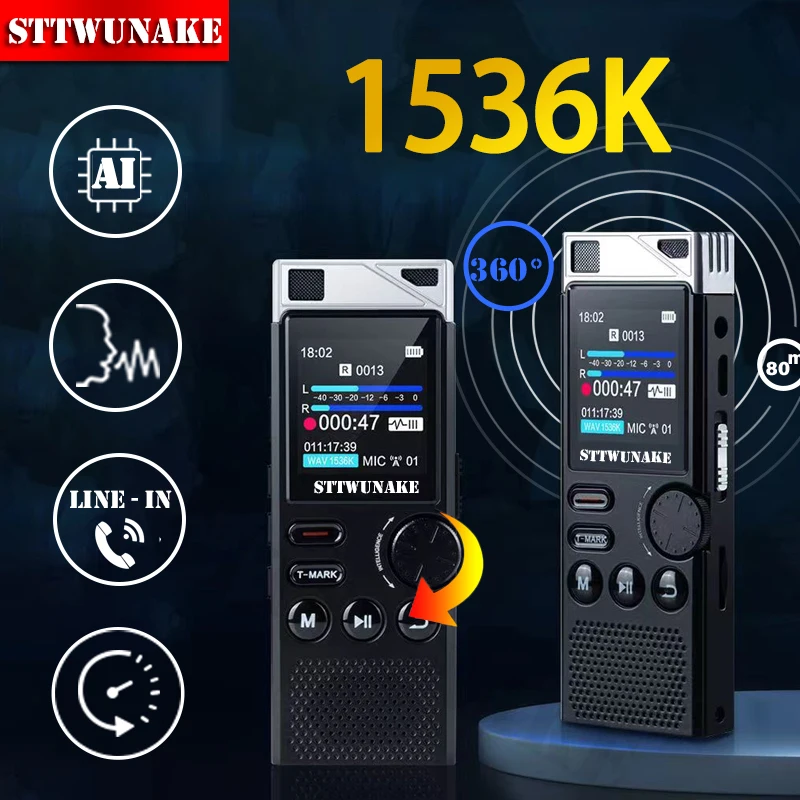 STTWUNAKE Dual-core AI Noise Reduction Digital Voice Activated Recorder,Audio Recording Device With Playback Sound Recorders