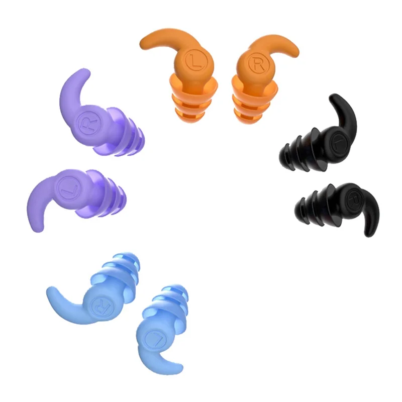 

3 Pair Waterproof Swimming Ear Plugs Reusable Silicone Swimmer Earplugs For Adults, ,Black+Orange+Blue