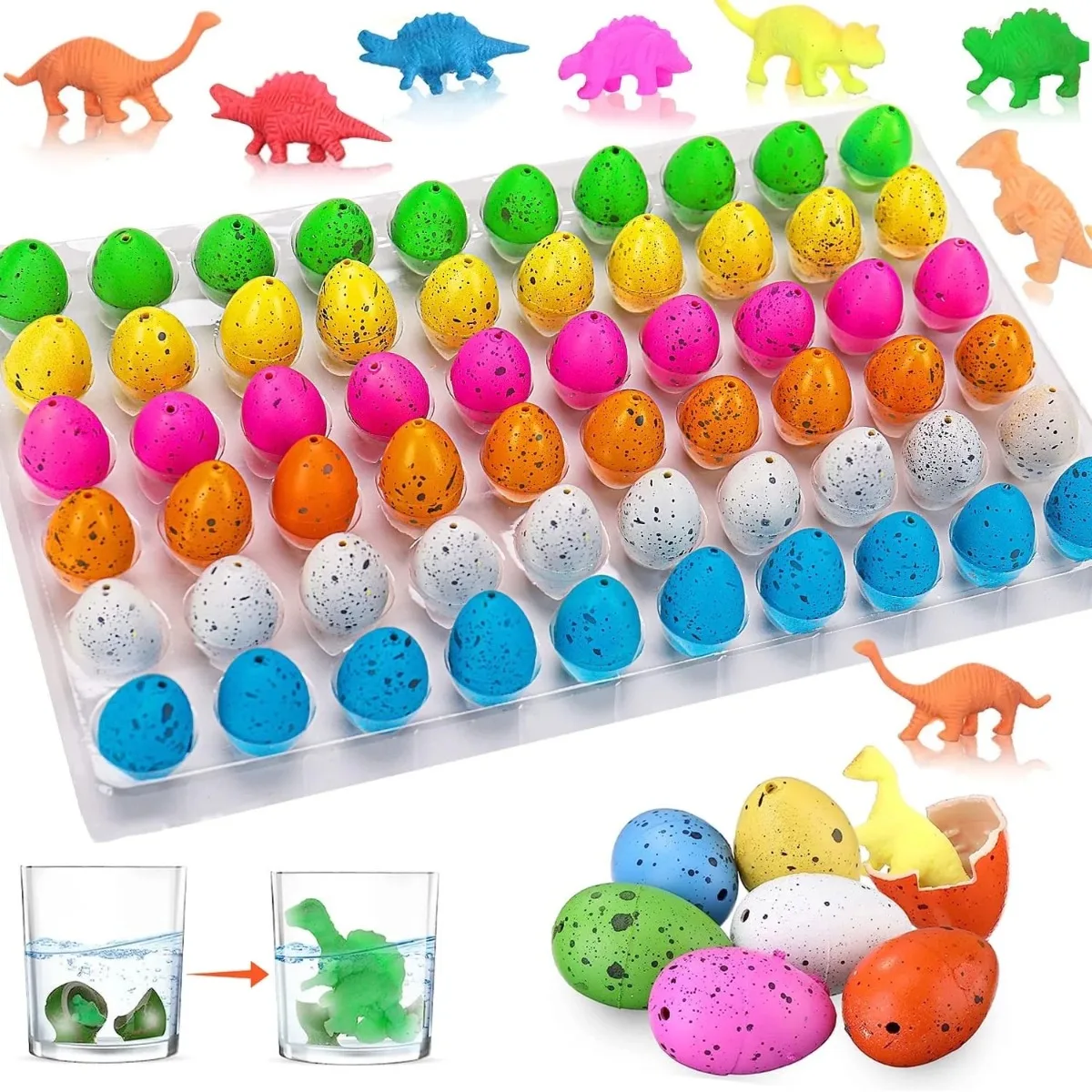 60pcs with Box Hatching Dinosaur Eggs, Colorful Party Favors for Kids, Animal Eggs Colour Observation Novelty Quirky Toys