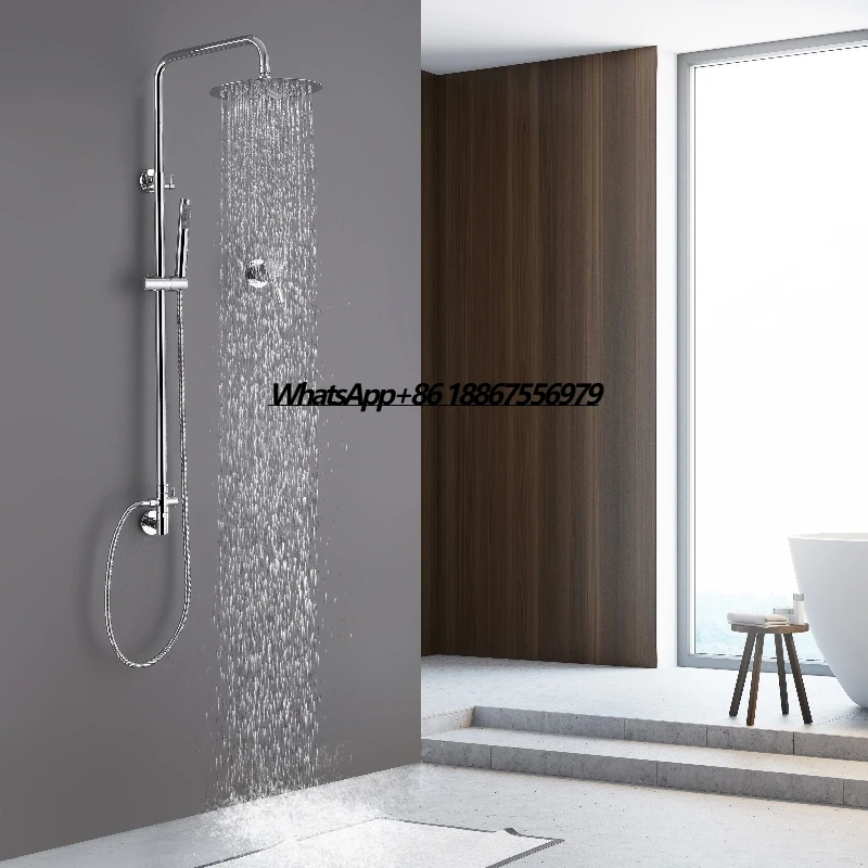 

Modern Bathroom Shower Set System Rainfall Dual Handle Wall Mounted Shower Mixer Set Chrome 10'' Shower Faucet Set