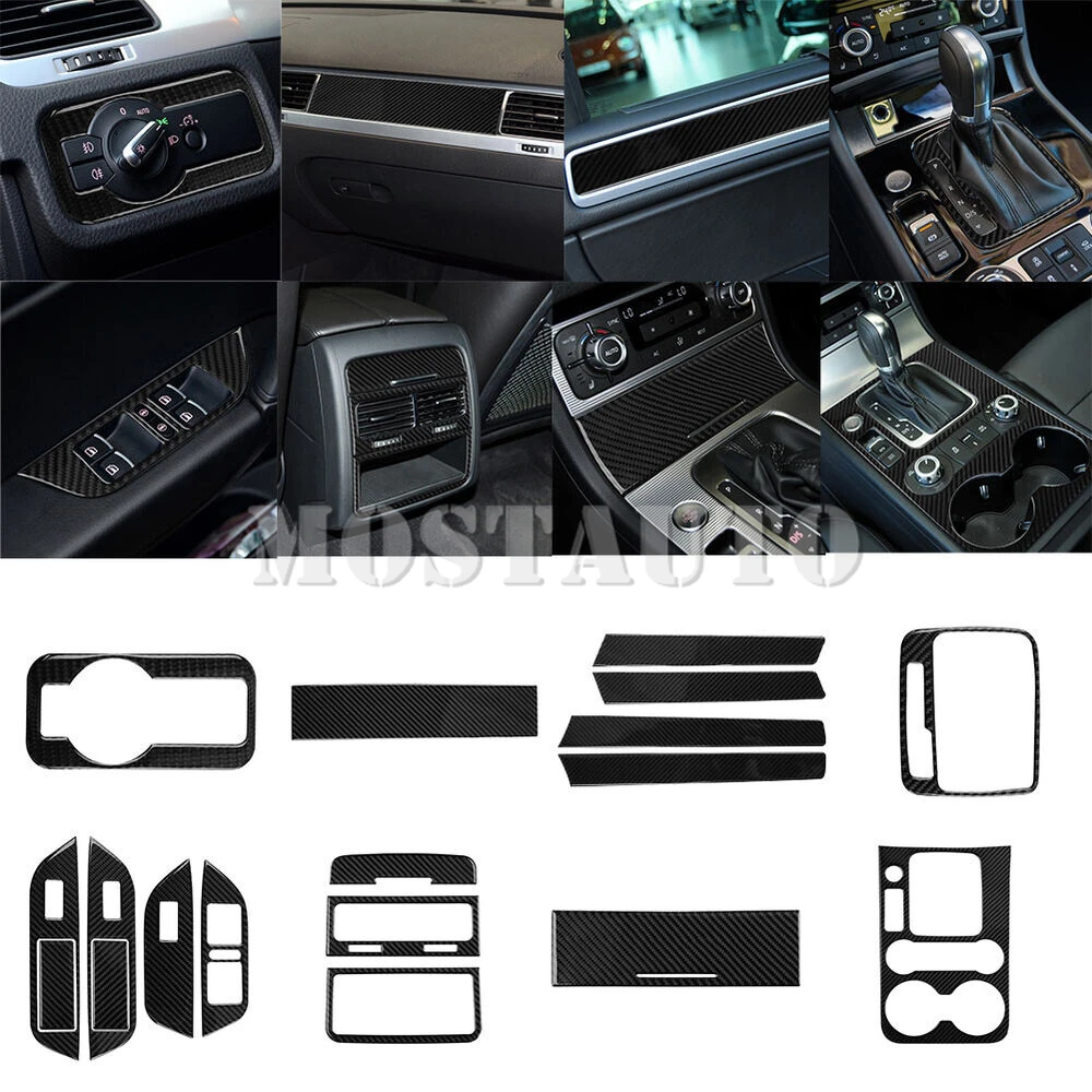 

For Volkswagen VW Touareg Soft Carbon Fiber Interior Accessories Kit Cover Trim 2011-2018 18pcs Interior Whole Kit