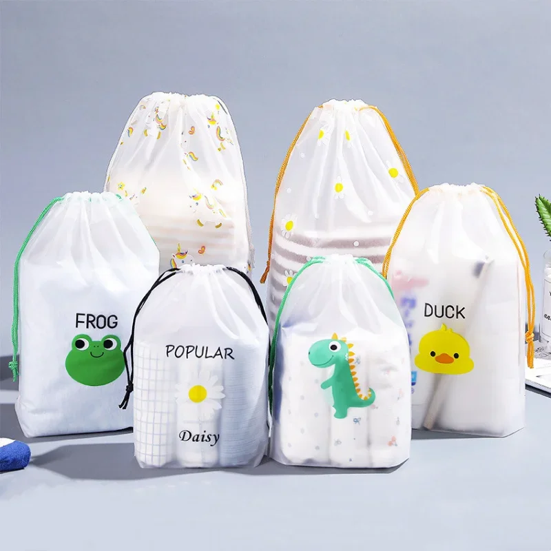 3pcs/set Cute Drawstring Bag Travel Portable Shoes Clothes Underwear Towel Waterproof Storage Bag Skincare Cosmetic Organizer