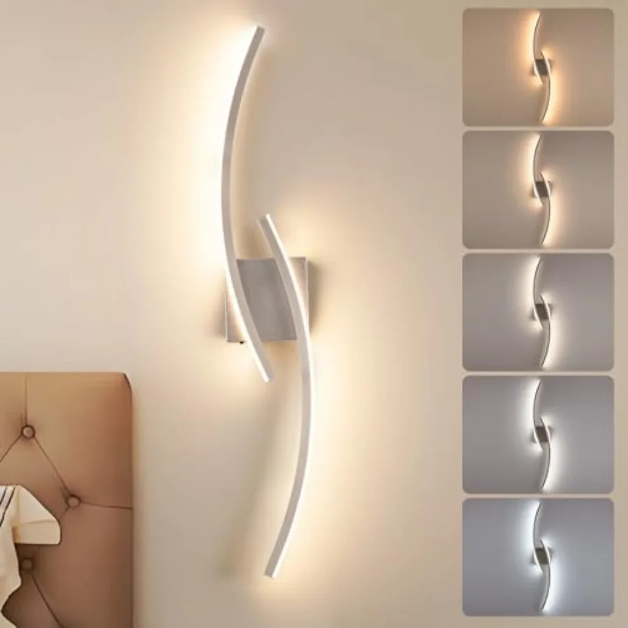 

3000~6000K Modern Wall Sconce, 31.5IN Silver LED Wall Light Fixtures Wall Lights for Bedroom, Living Room, Hallway and Bedside