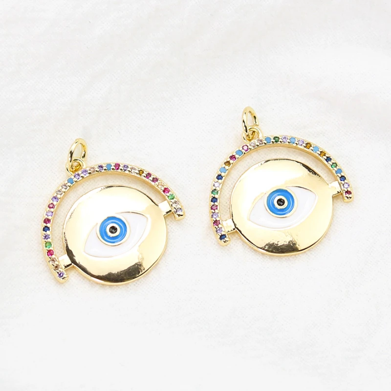 Metal Round Turkish Evil Eye Medusa Eye of Providence Zircon Rhinestone Necklace Pendant Mascot DIY Earring Jewelry Accessory