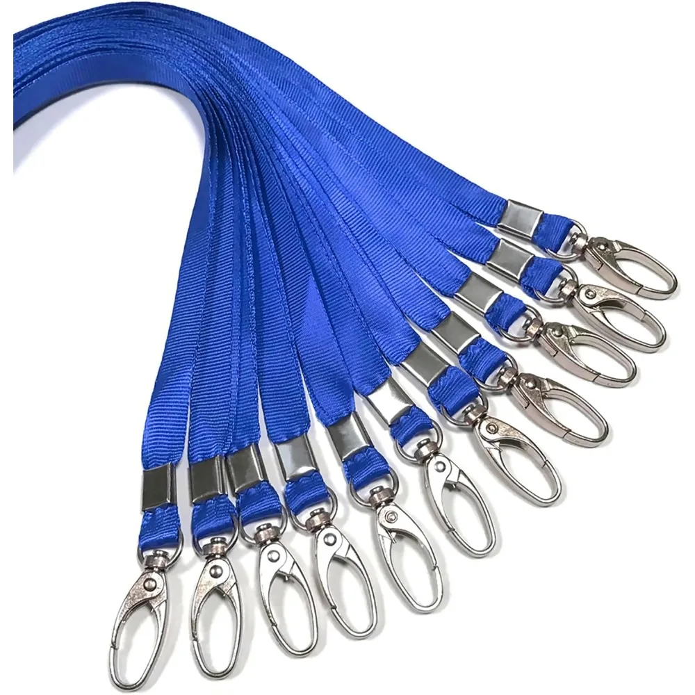 Paquete de 10 Cordones de Nylon Azules con Clip y Gancho Giratorio para Tarjetas de Identificación y Llaveros