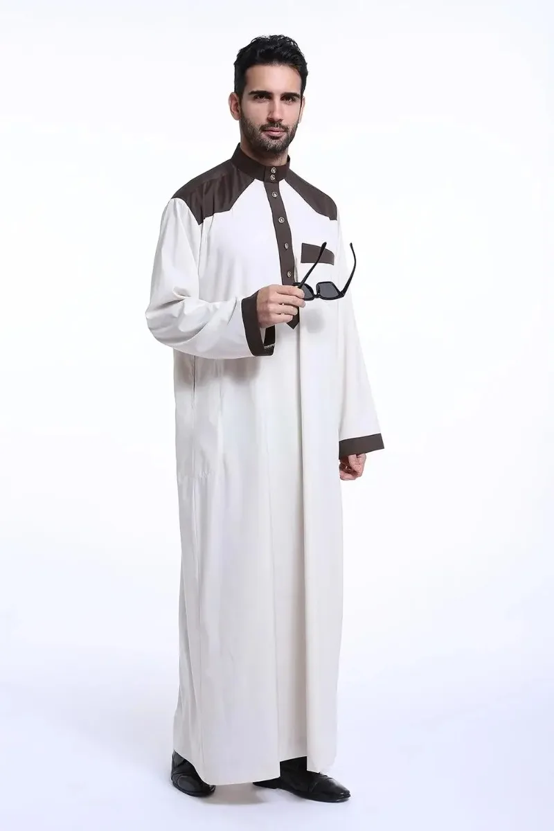 Saudi Muslim Men Clothing Kaftan Robes Pakistan Traditional Long Sleeves Thobe Arab Abaya Eid Turkish Dress Dubai Islam Clothing