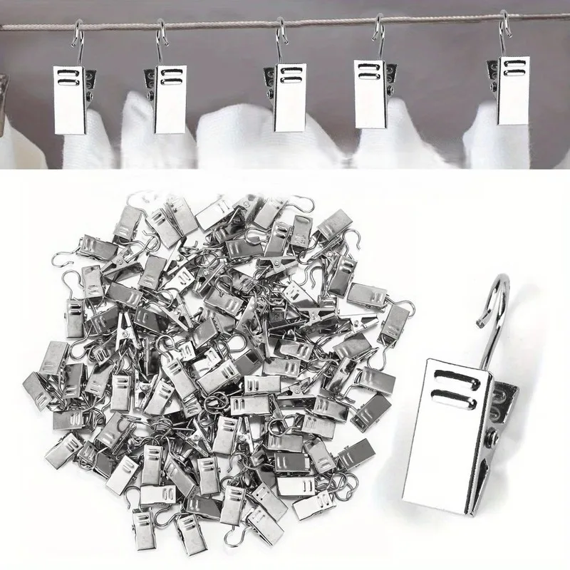 Open Curtain Hooks 40 pcs, Silver Open-End Design, Easy Slide On Rod, for Bathroom Shower Curtain, Multipurpose view 5
