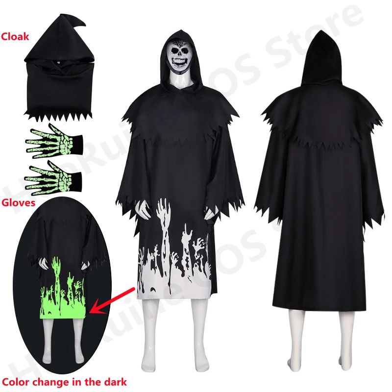 Anime Bleach Black Hoodies Cloak Gloves Mask Cosplay Suit Color Change in the Dark Cape Adult Child Halloween Carvinal Party