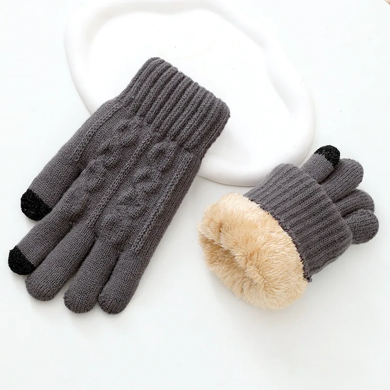 Men's Winter Knit Gloves Fleece Touchscreen Walking Business Thermal Gloves Elastic Shopping Meeting Warm Cable Knit Gloves
