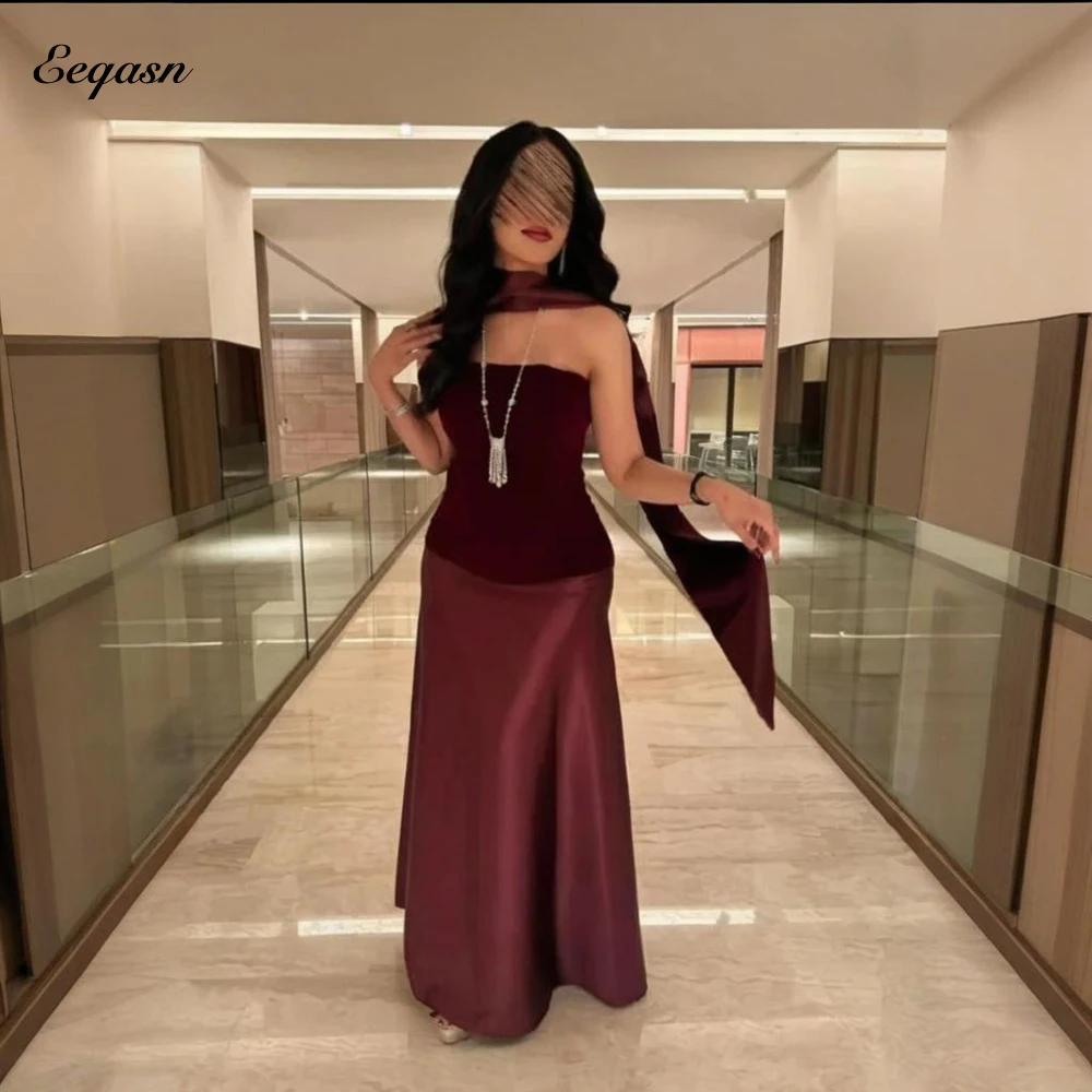 

Customized Matching Fashion Burgundy Mermaid Strapless Long Dresses Evening Dresses Exquisite Sizes Available Classic