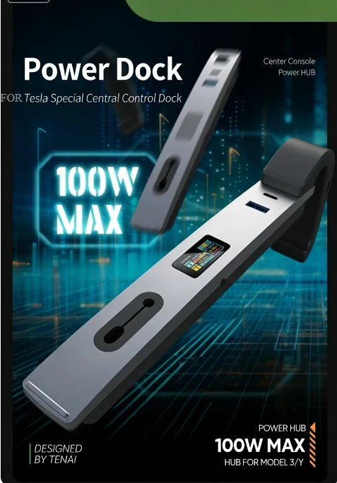 

100W GaN Fast Charger Hub for Tesla Model3/Y,Central Control Docking Station with USB-C&USB-A Ports,Easy Installation Energy Box