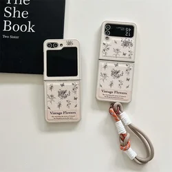 2025 Simple Hand Drawn Line Tulips Phone Case for Samsung Galaxy Z Flip6 4 3 Hard Cover for ZFlip3 Zflip4 Zflip5 Shell Bracket