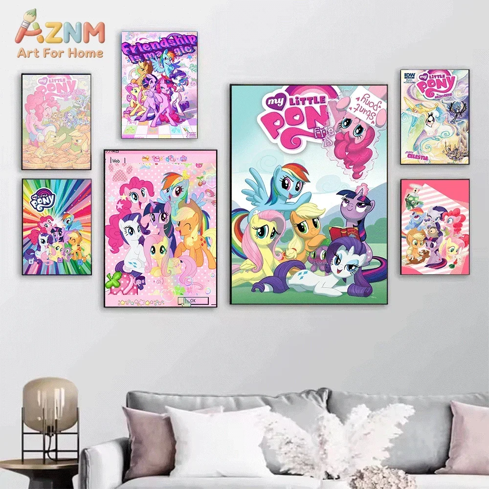 AZNM My Little Pony Canvas Wall Print Single Unframed Cartoon Poster Pinkie Pie Twilight Sparkle Princess Cadance Cute Pony Ar
