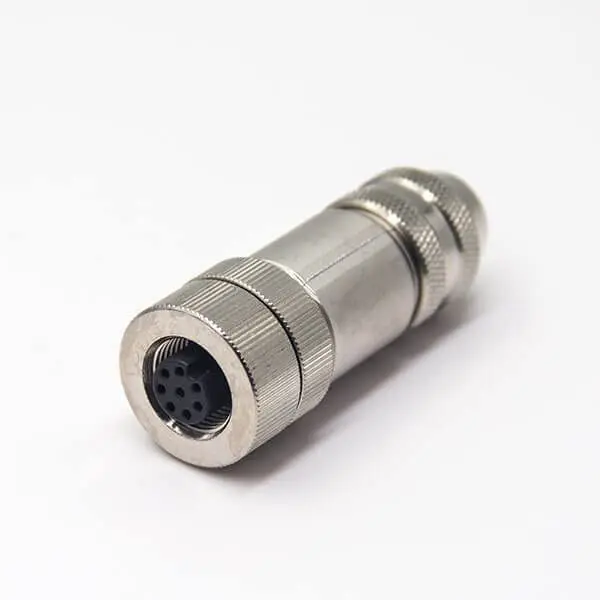 Industrial Sensor Connector, M12 8-Pin Female A-Code Straight Plug, IP68 Waterproof, Field Assembly for Shielded Cable