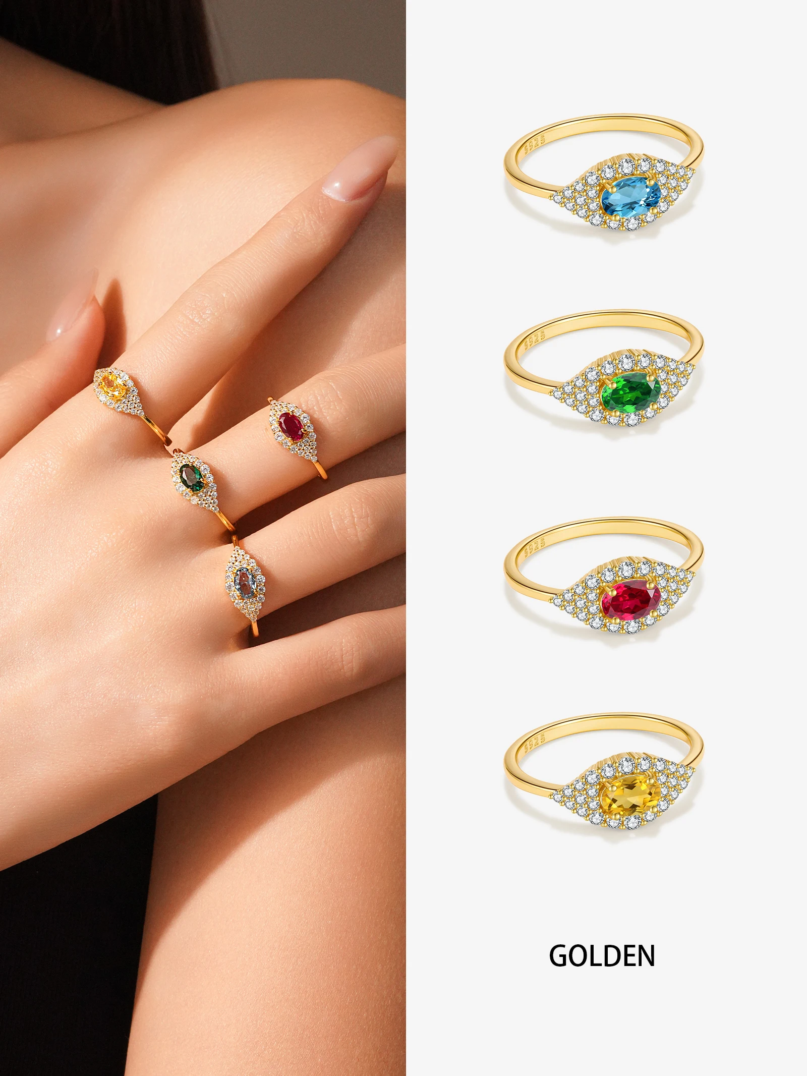 ANDYWEN 925 Silver Gold Plated Evil Eye Ring, 4 Color CZ Stone Options, Mystic Jewelry Gift Box for Women, Unique Daily Wear