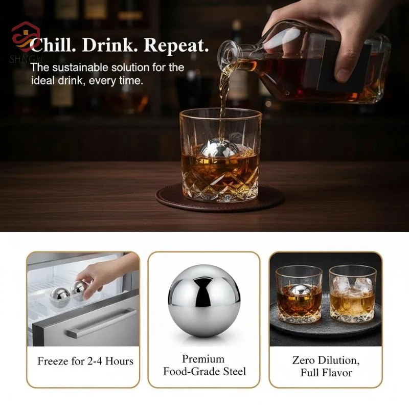 38/55MM Reusable Round Stainless Steel Ice Cubes Cooling Metal Ice Balls Set Wine Beer Cooler Stones Party Bar Tool Accessories