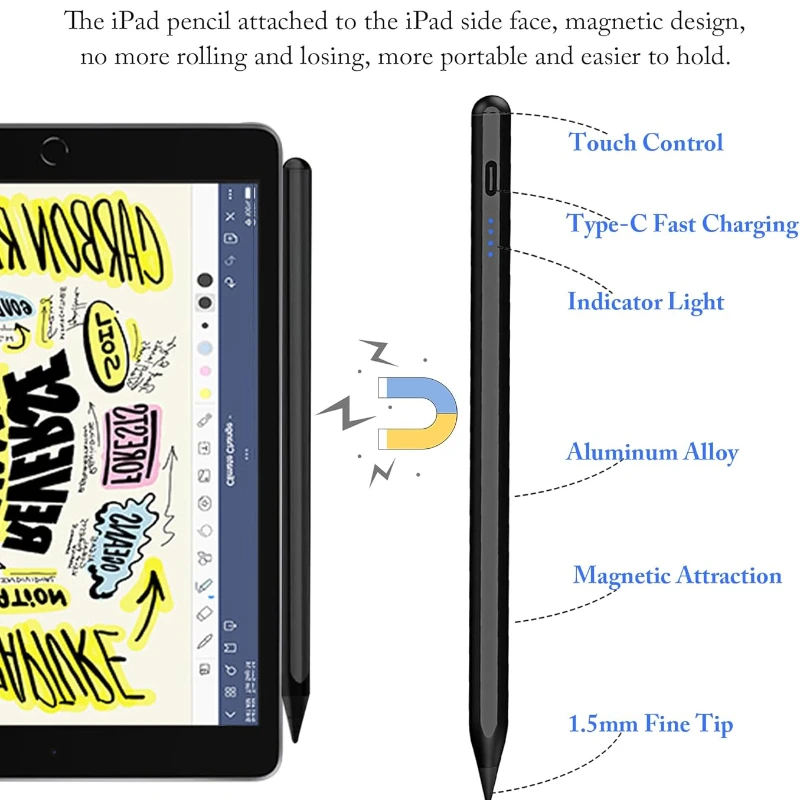 Стилус для iPad 10, 9, 10,2, 7, 8, 9, воздуха 12345-й Pro 11 12,9 9,7 Mini 123456   Перезаряжаемая ручка для сенсорного экрана