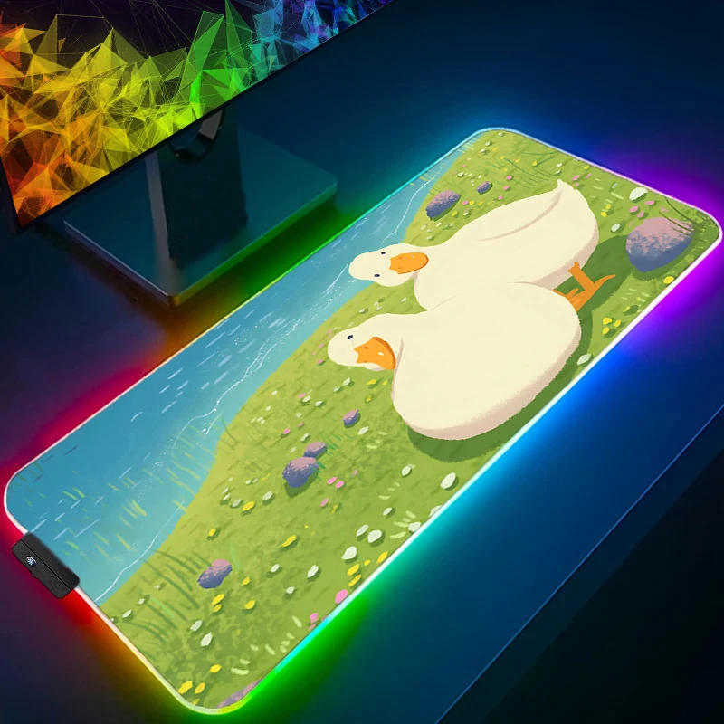 

Mouse Pad Gamer LED Computer Anime Duck Desk Mat Modern Cute Table Keyboard Pad RGB Laptop Cartoon Carpet Gaming Kawaii Mousepad