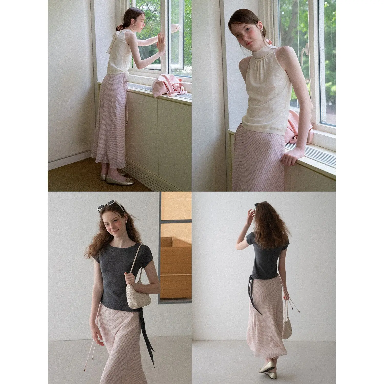 High Waist A-Line Long Skirt Women's Summer Commute Slimming Checkered Half-length Draped Gown Country Style Other Other