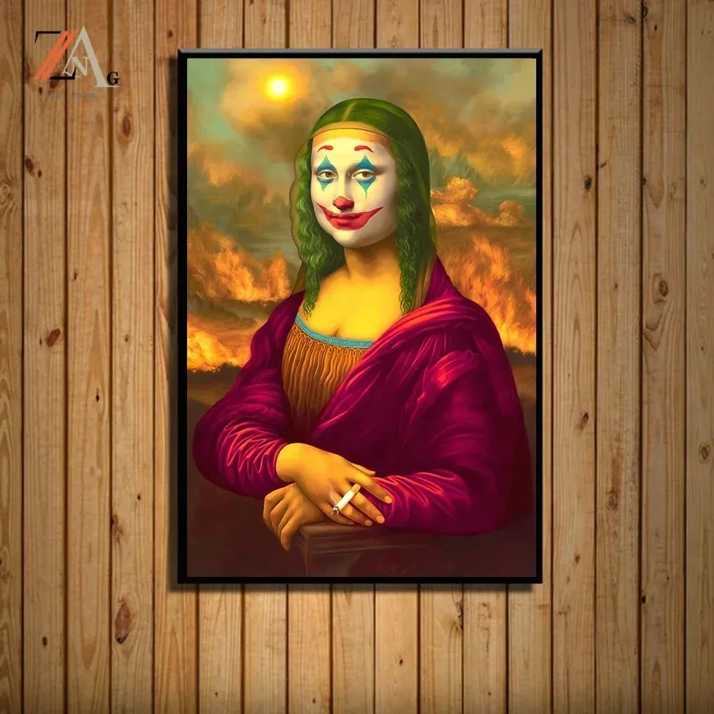 فن جداري كلاسيكي اسكندنافي, مضحك مونا ليزا, قماش عالي الدقة, لوحات زيتية, ملصقات ومطبوعات, منزل, غرفة نوم, ديكور غرفة المعيشة #3