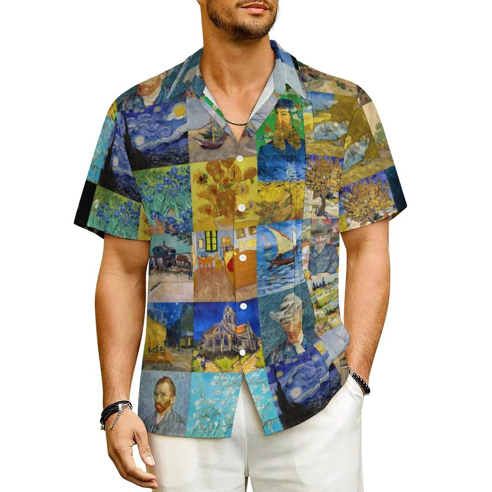 Vincent Van Gogh Casual Shirt Patchwork Print Elegant Hawaiian Shirts Male Short Sleeve Beach Y2K Funny Custom Oversized Blouses