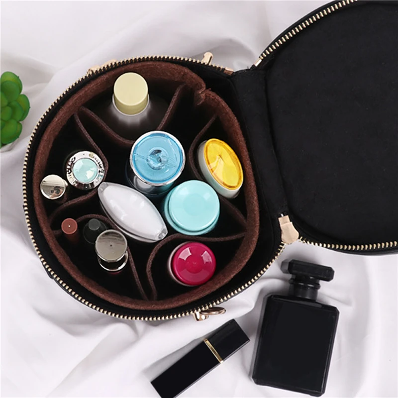 2 Style Felt Cloth Insert Bag Organizer Makeup Round Organizer Travel Inner Purse Portable Cosmetic Bags