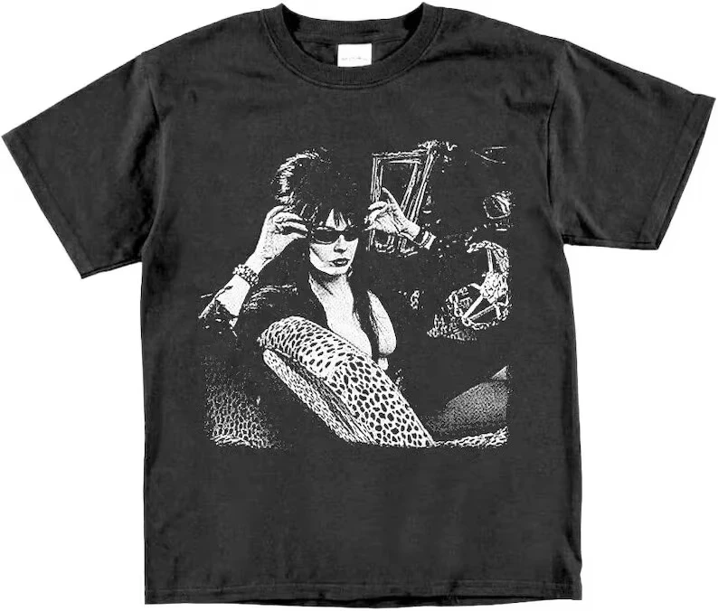 Camiseta clásica con estampado gráfico de Elvira Mistress of The Darkness de los años 90, camisetas de algodón con cuello redondo para hombres y mujeres, camisetas informales de gran tamaño a la moda