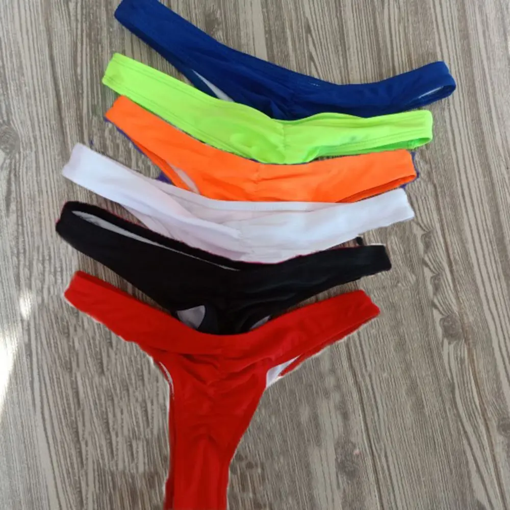 

Vacation Woman Girl Sexy Large Size Solid Color Thongs Bikini Swimming Trunks Pleated Swimsuit