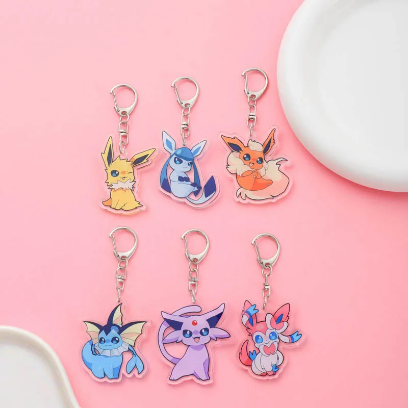 Anime Pokémon Eevee Acrylic Keychain Accessaries Cartoon Funny Pendant Cute Creative Bag Charm Car Keyring Friends Fans Gifts