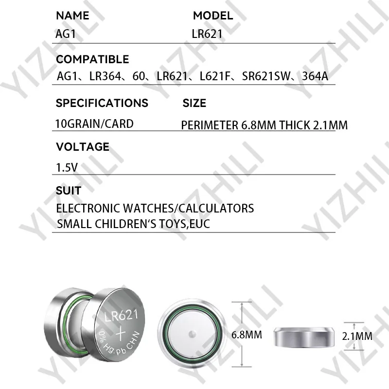 AG1 LR621 364 V364 164 531 SR621 SR621SW SR60 CX60 1.55V Alkaline Battery For Watch Car Key Remote Toy Button Coin Cell