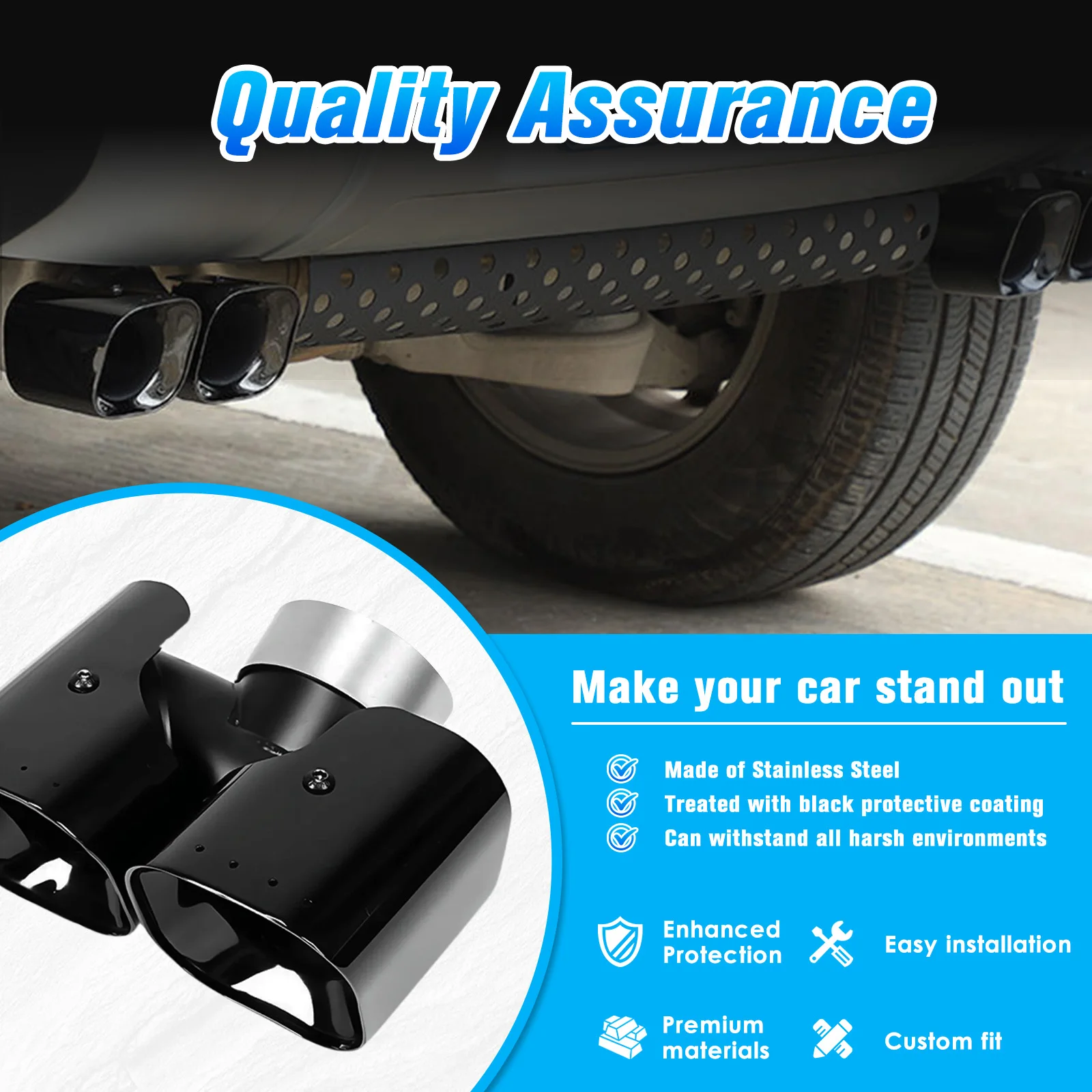 

Exhaust Pipe Trim Set Dual Exhaust Pipe Mask Stainless Steel with Decoration Guard Board Fits for LR Defender 90 110 130 20-25