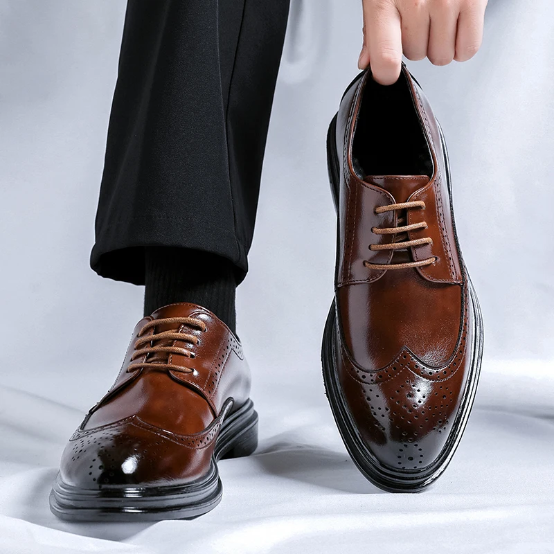 Genuine Leather Men\'s Dress Shoes Lace-Up Men Big Size 38-46 Casual Shoes Handmade Classic Men Footwear for Wedding Male Oxfords