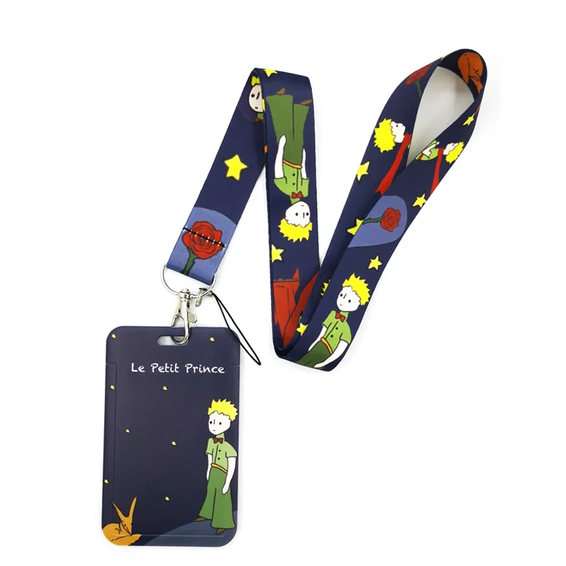 little Prince Black Lanyard Keys Phone Holder Funny Neck Strap With Keyring ID Card DIY Animal webbings ribbons Hang Rope Gifts