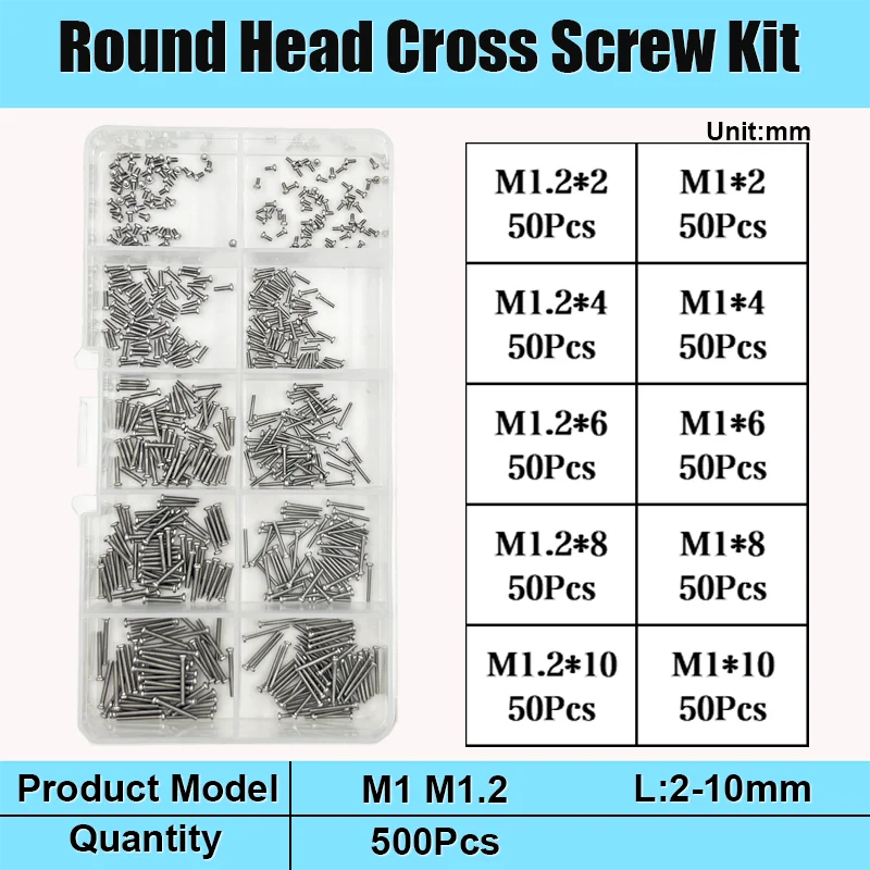M1 M1.2 M1.6 M2 M2.5 M3 A2 Edelstahl Kreuzrundkopfschrauben-Set Rundkopfschrauben mit Kreuzschlitz Kleine Maschinenschrauben – Detail 6