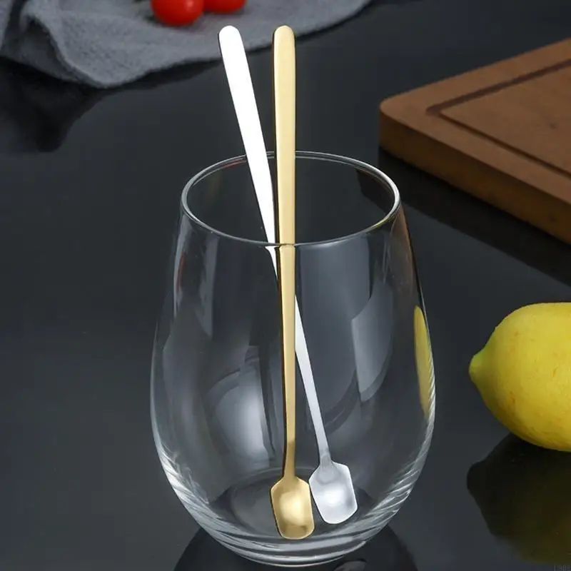 L9BE Square Head Coffee Spoon Long Handle Stirring Spoons Metal Steel Teaspoon Dessert Spoon Dishwasher Safe